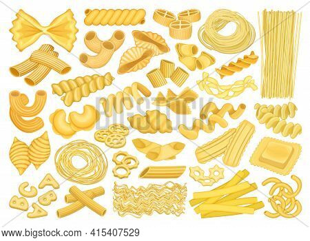 Pasta Isolated Cartoon Set Icon. Vector Illustration Italian Macaroni On White Background. Vector Ca