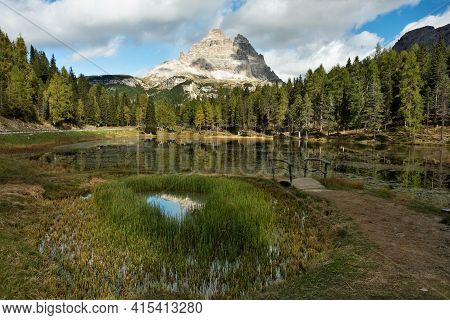 Beautiful Landscape Of Dantorno Lake In Dolomites Unesco World Heritage, Italy