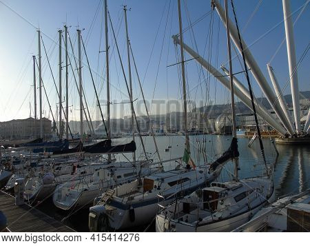 Genoa, Italy - April 01, 2021: The Porto Antico In Genoa Is A Part Of The Port Of Genoa Currently Us