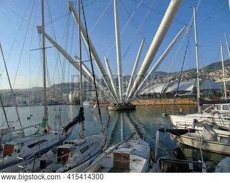 Genoa, Italy - April 01, 2021: The Porto Antico In Genoa Is A Part Of The Port Of Genoa Currently Us