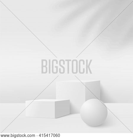 Abstract Background With White Color Geometric 3D Podiums. Vector Illustration