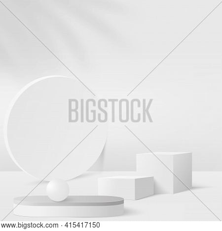 Abstract Background With White Color Geometric 3D Podiums. Vector Illustration