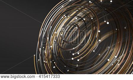 Smoothly Flowing Particles Swarm With Glowing Golden Trails. Warm And Cold Colors. Suitable For Any 