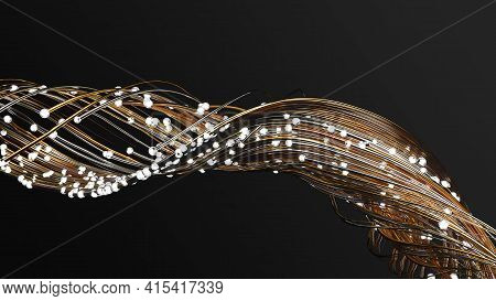 Smoothly Flowing Particles Swarm With Glowing Golden Trails. Warm And Cold Colors. Suitable For Any 