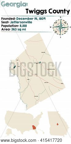 Large And Detailed Map Of Twiggs County In Georgia, Usa.