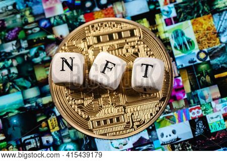 Kazan, Russia - April 03, 2021: The Word Nft (non-fungible Token) Is Laid Out Of Cubes With Letters 