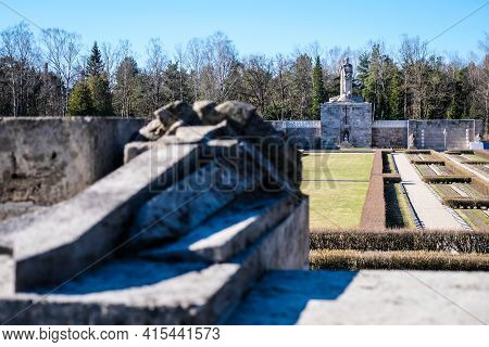 Riga, Latvia - April 1, 2021: European Heritage Day. The Riga Brethren Cemetery - Latvian Memorial E