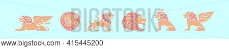 Set Of Lion Symbol Cartoon Icon Design Template With Various Models. Modern Vector Illustration Isol