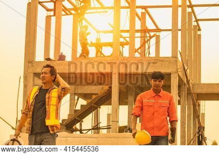 Foreman Is Inspecting The Construction Site.