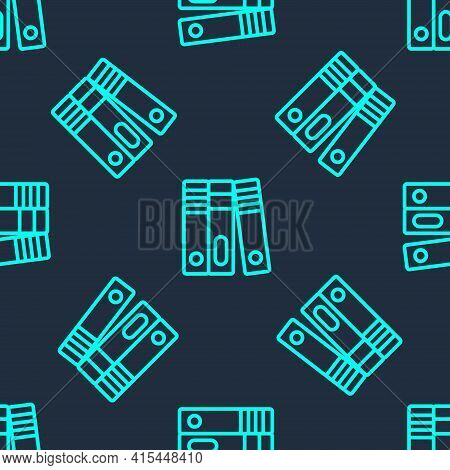 Green Line Office Folders With Papers And Documents Icon Isolated Seamless Pattern On Blue Backgroun