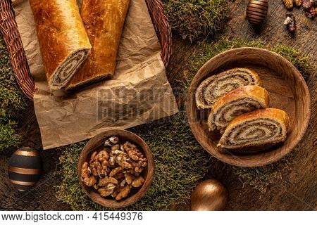 Walnut Bread Roll. Traditional East European Easter Bread Cake