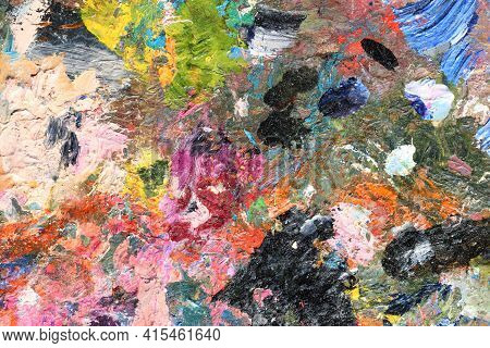 Abstract Colorful Oil Painting Strokes. Colorful Pink And Black Brushstroke Background. Mixed Oil Pa