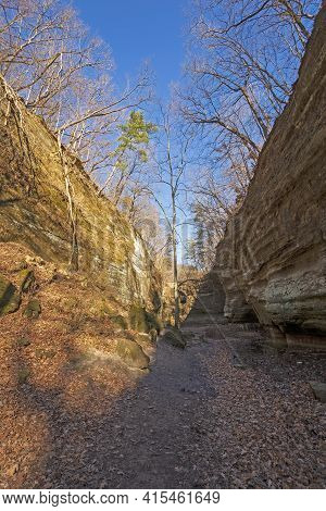 Sun And Shade In A Sandstone Canyon In Matthiessen State Park In Illinois