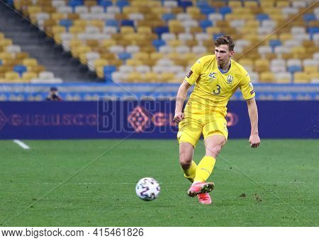 Kyiv, Ukraine - March 28, 2021: Defender Illia Zabarnyi Of Ukraine Controls A Ball During The Fifa W