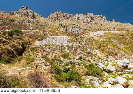 View Of Rocca Del Crasto Near Alcara Li Fusi Town In The Nebrodi Park, Sicily
