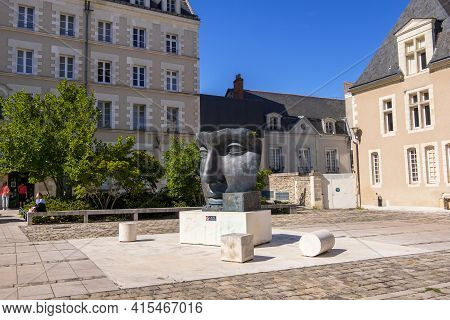 Angers, France - August 23, 2019: The Sculpture Of A Woman's Face By Franco-polish Sculptor Igor Mit