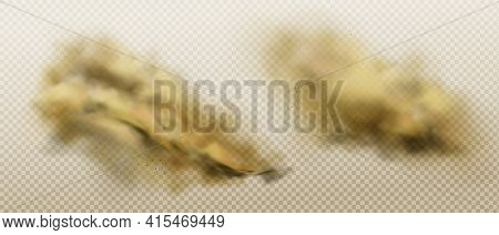 Brown Dust Clouds Of Flying Sand And Soil. Grunge Texture Of Dirty Smog Or Sandstorm Isolated On Tra