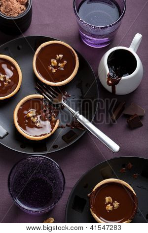 tartelettes čokoládová ganache a vlašské ořechy