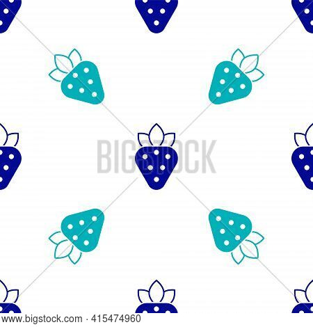 Blue Strawberry Icon Isolated Seamless Pattern On White Background. Vector