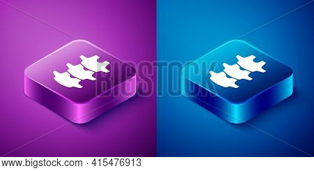 Isometric Human Spine Icon Isolated On Blue And Purple Background. Square Button. Vector