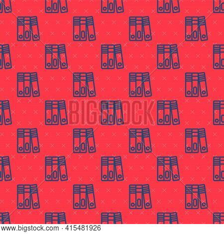 Blue Line Office Folders With Papers And Documents Icon Isolated Seamless Pattern On Red Background.