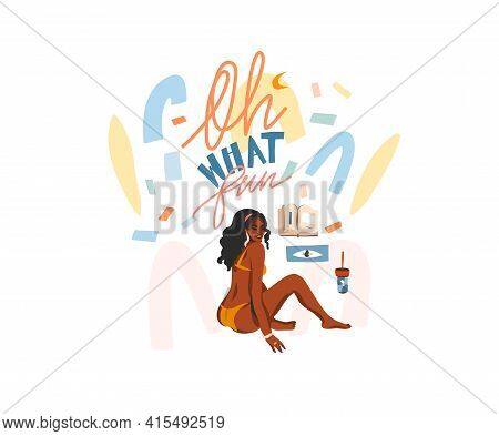 Hand Drawn Vector Abstract Stock Graphic Illustration With Young Smiling Positive African American F
