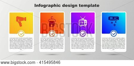 Set Hair Dryer, Towel On Hanger, Retro Tv And Air Conditioner. Business Infographic Template. Vector