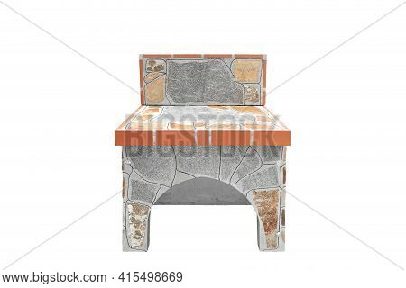 Small Stone Gray Worktop, Unused Stone Garden Countertop Isolated On A White Background.