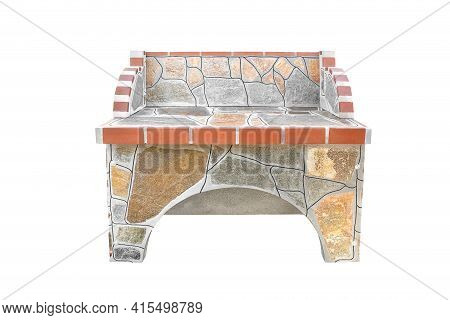 Large Stone Gray Worktop, Unused Stone Garden Countertop Isolated On A White Background.