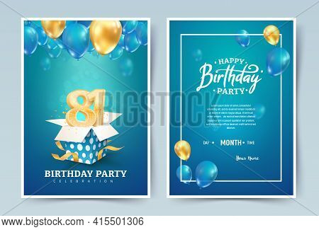 81st Years Birthday Vector Invitation Double Card. Eighty One Years Wedding Anniversary Celebration 