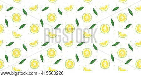 Yuzu Japanese Citron Fruit Seamless Pattern Vector Illustration Isolated On White Background. Sliced