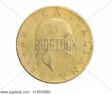 Italy Two Hundred Lire Coin On A White Isolated Background