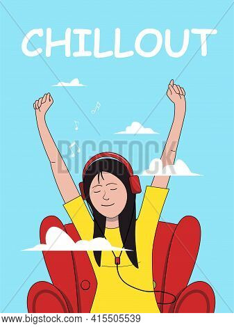 Rest And Relaxation To Music. The Girl In The Chair Listens To Her Favorite Music. Chillout.