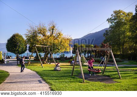 October 8, 2018.salzkammergut, Austria. City Center Park In The Salzkammergut Alps