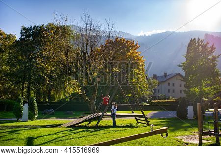 October 8, 2018.salzkammergut, Austria. City Center Park In The Salzkammergut Alps