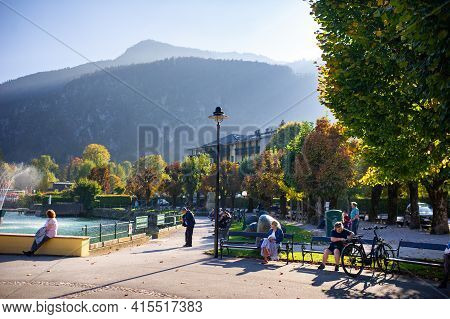 October 8, 2018.salzkammergut, Austria. Downtown Promenade In The Salzkammergut Alps