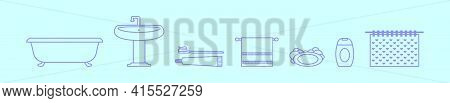 Set Of Bathroom Cartoon Icon Design Template With Various Models. Modern Vector Illustration Isolate