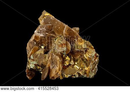 Macro Siderite Mineral Stone On Black Background