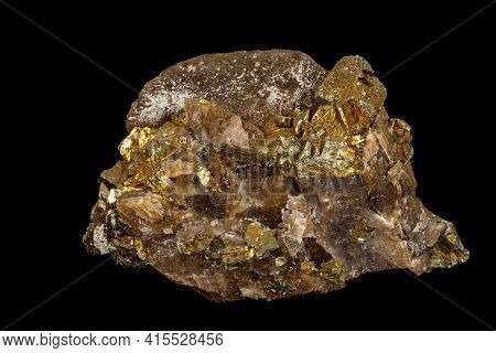 Macro Siderite Mineral Stone On Black Background