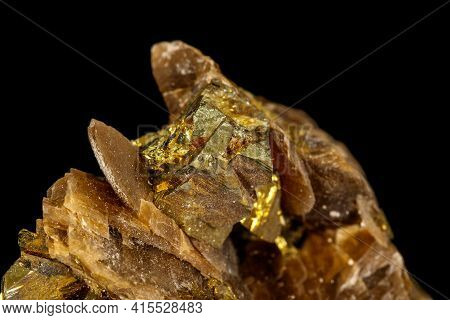 Macro Siderite Mineral Stone On Black Background