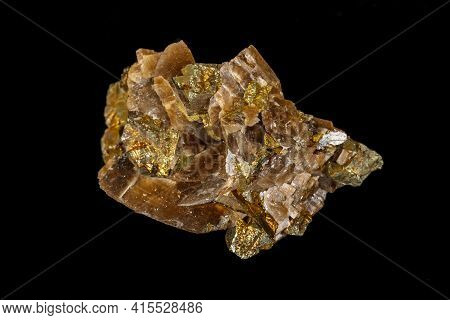 Macro Siderite Mineral Stone On Black Background
