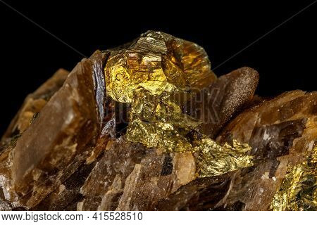 Macro Siderite Mineral Stone On Black Background