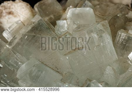 Macro Stone Apophyllite Mineral On Black Background