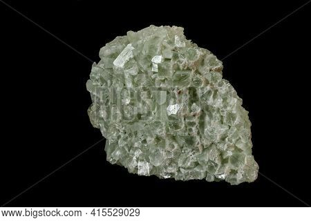 Macro Stone Apophyllite Mineral On Black Background
