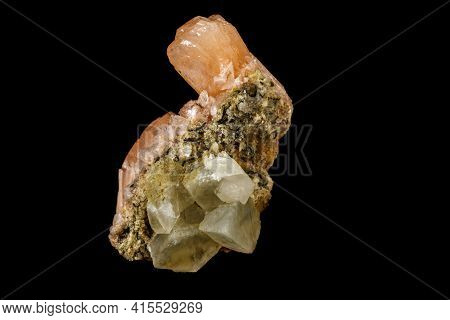 Macro Stone Apophyllite Mineral On Black Background