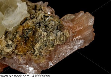 Macro Stone Apophyllite Mineral On Black Background