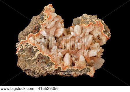 Macro Of A Stone Stilbite Mineral On A Black Background
