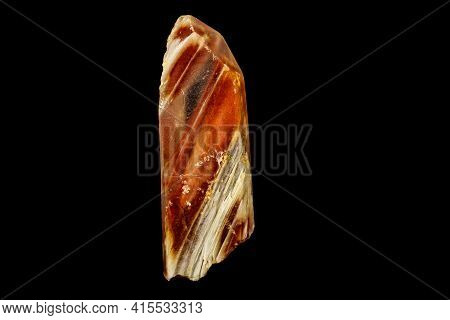 Macro Of A Mineral Quartz Stone With Lepidokrokit On A Black Background