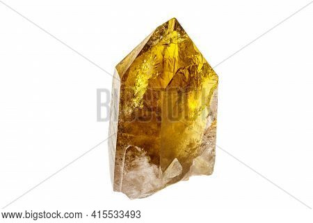 Macro Mineral Stone Citrine On White Background