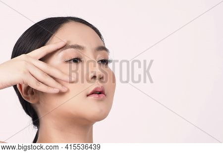 Beauty Skin. Makeup Concept. Young Pretty Woman Black Hair And Beauty Face